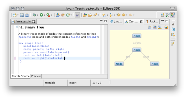 Mylyn Wikitext editor and Zest Graph View
